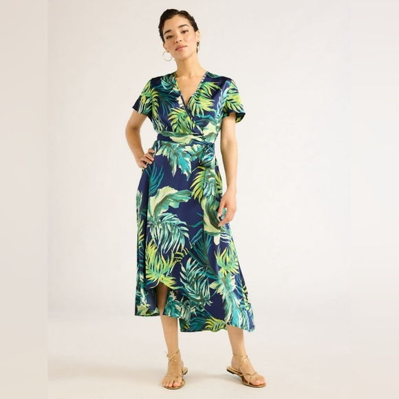Nwt Sofia Jeans Women's Faux Wrap Dress with Short Sleeves Sz L - Picture 1 of 3